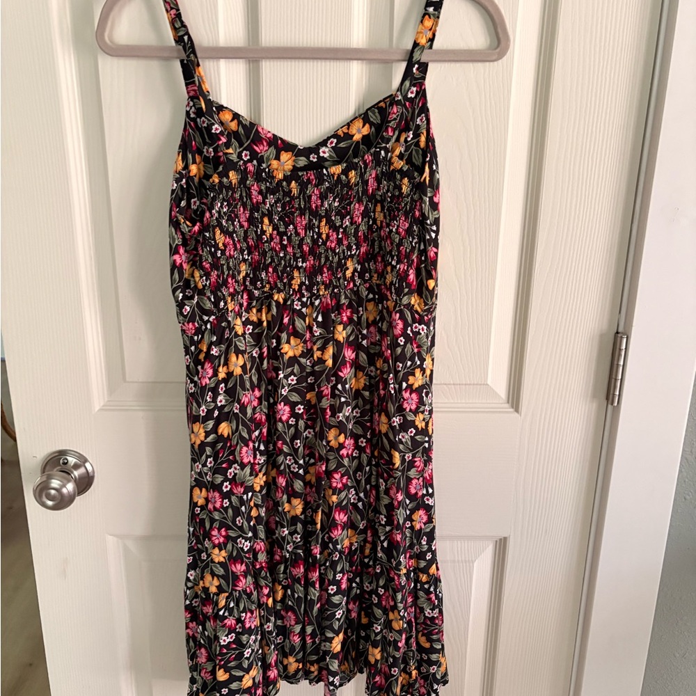 Old Navy Floral Smocked Sundress - Black with Pink & Mustard Flowers